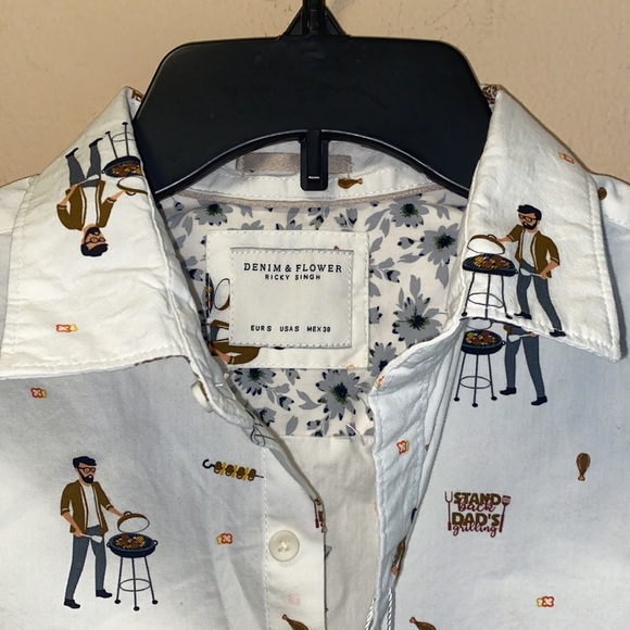 NWT Denim & Flower Dad Grilling Button Down 100% Cotton - Picture 5 of 14